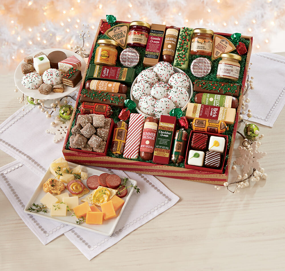 Holiday Food Gift Box - 27 Snack Size Items, Cheese, Sausage, Sweets - Buy Now, Pay Later