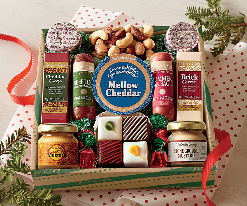 Small Holiday Food Gift Set - Snack sized Sausage, Cheese, Petits Fours & Nuts