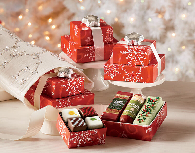 Food Gift Stocking Stuffers - 4 mini packages, Cheese, Sausage, Petits Fours - Buy on Credit