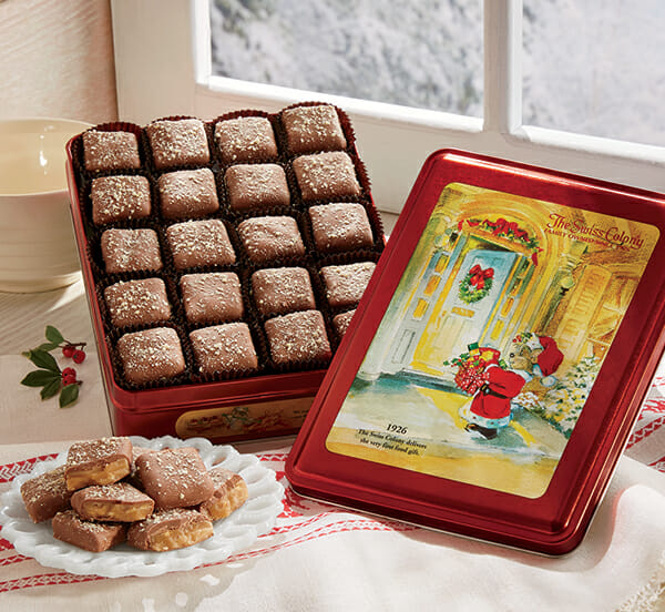 Butter Toffee in an open Chris Mouse Christmas Tin - Buy now, pay later