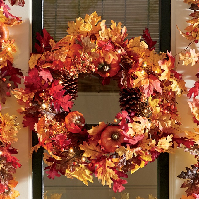 Lit Fall Wreath, , large