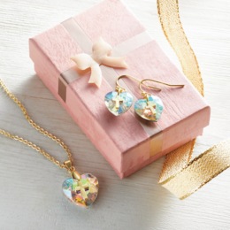 Clear/Goldtone Cross Necklace &amp; Earring Boxed Set, , large