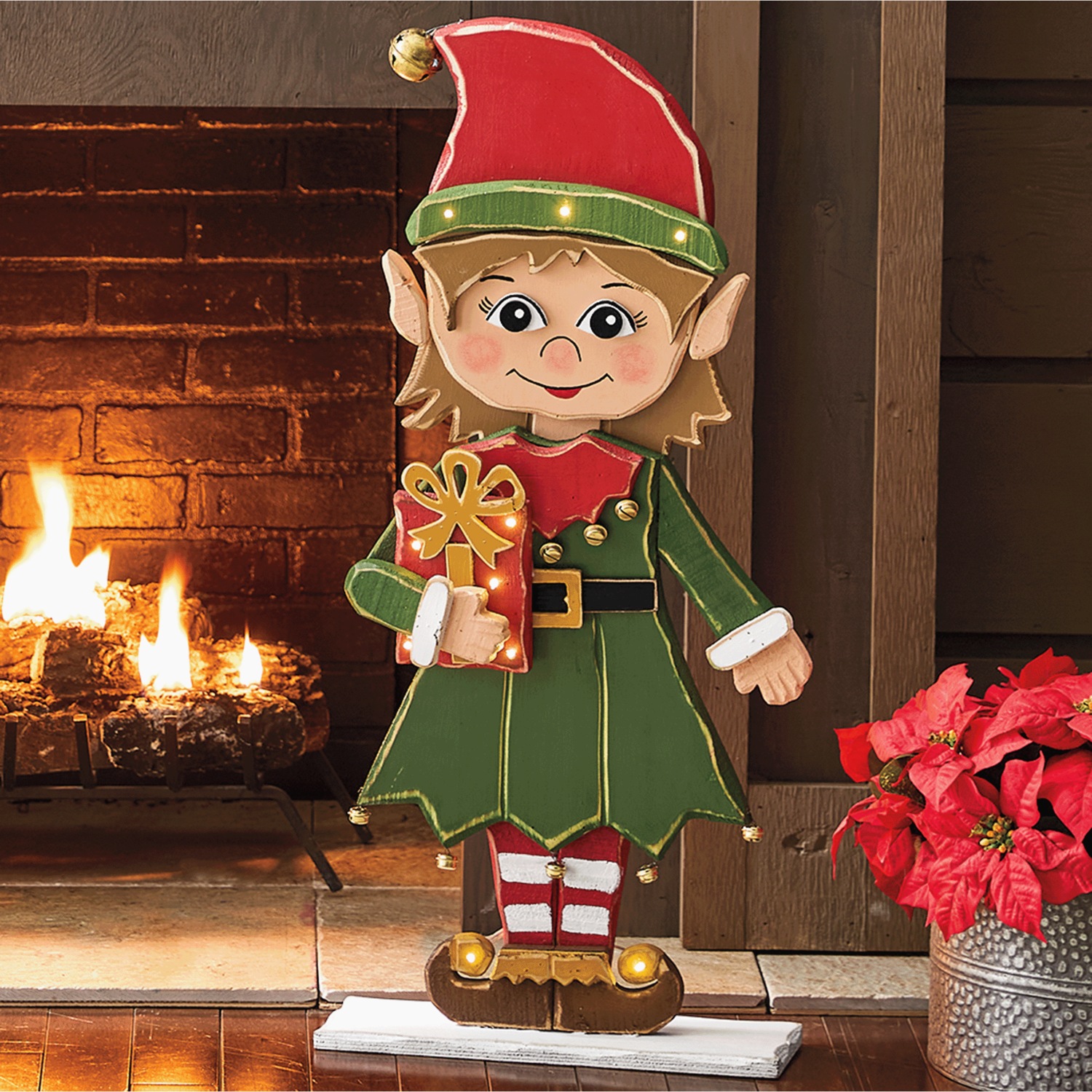 Chunky Wood Cutouts Lit Elf | Swiss Colony