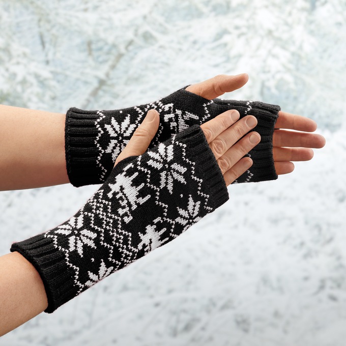 Fingerless Gloves, Black, large