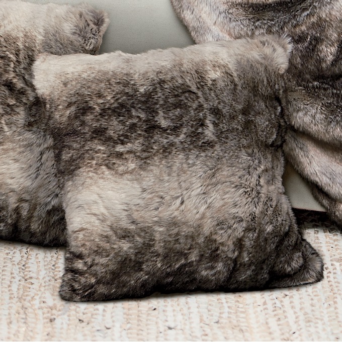 Gray faux fur top throw pillow