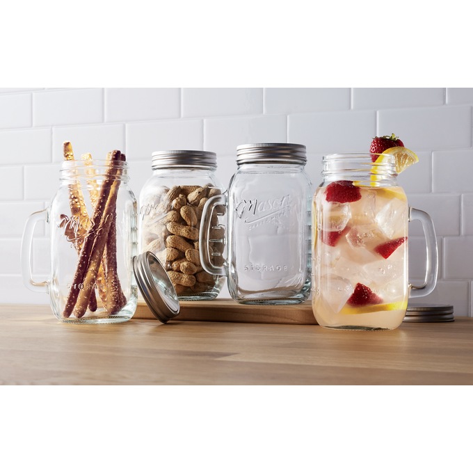 4-Piece Glass Jar Drinkware Set, , large