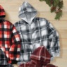 Fleece Reversible Hoodie, Gray Gray Plaid, large