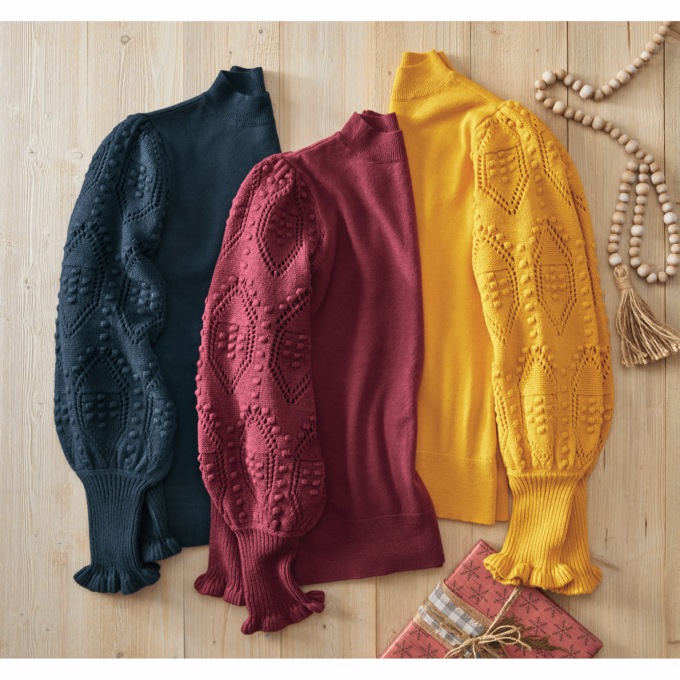 Nora Textured Sleeve Sweater, , large