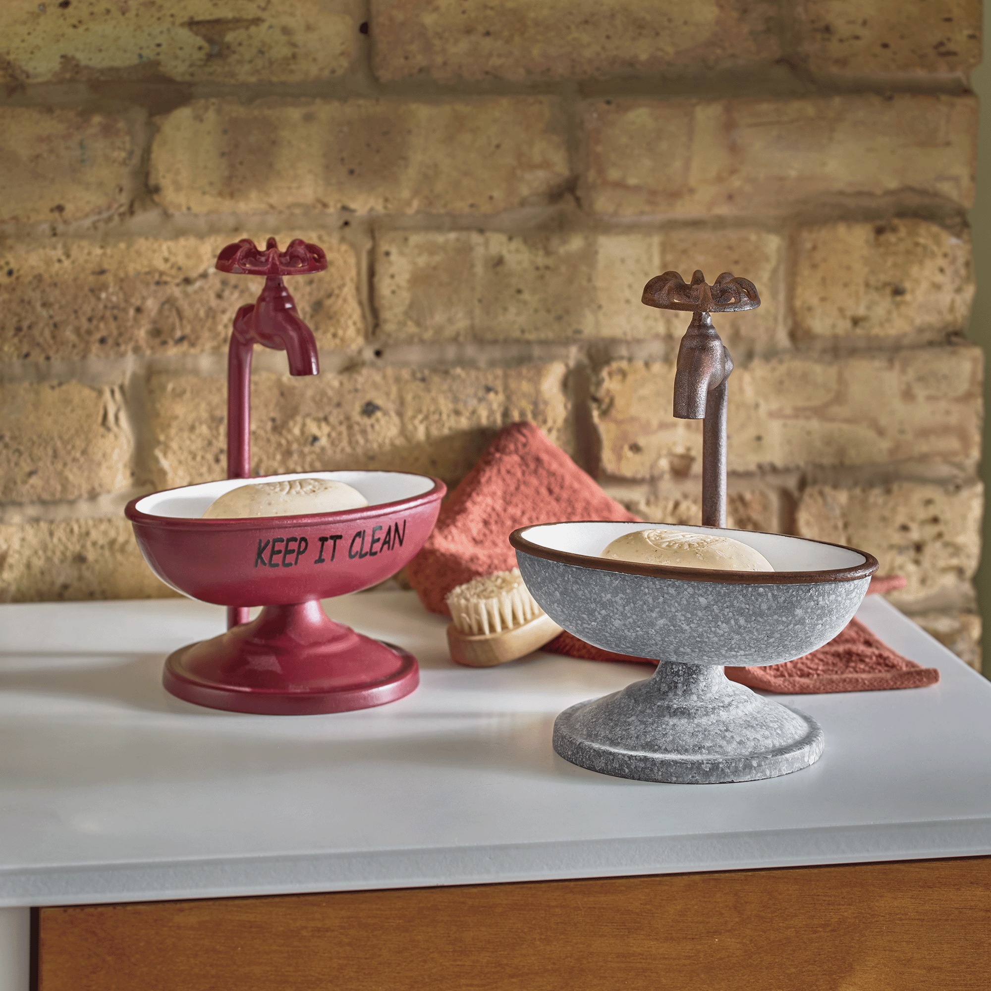 Vintage Pedestal Sink Soap Dish with Faucet Accent, Wine, large