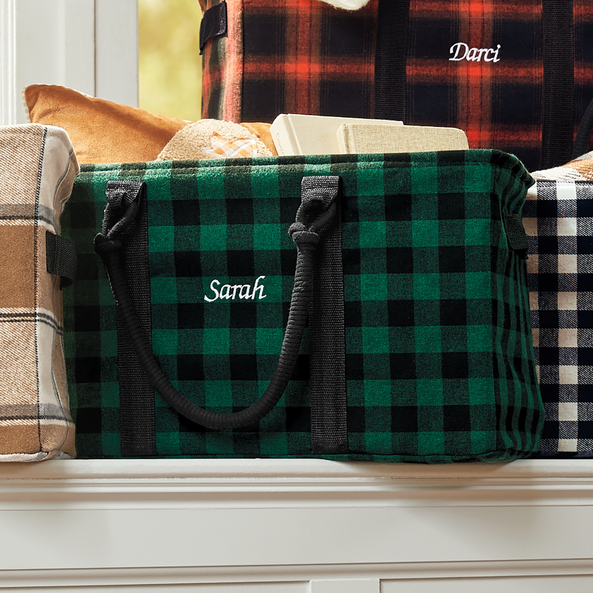 Farmhouse Utility Tote, Black Pine Check, large