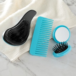 3-Piece Comb, Brush &amp; Mirror Set, , large