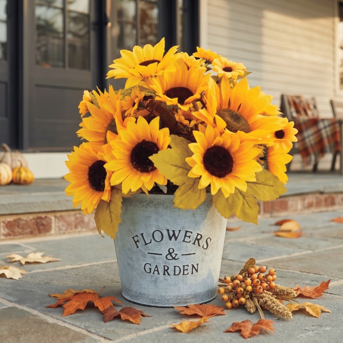 Outdoor Faux Potted Sunflower, Yellow, large