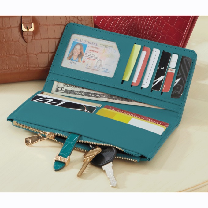 Women's Faux-Croco Wallet, , large