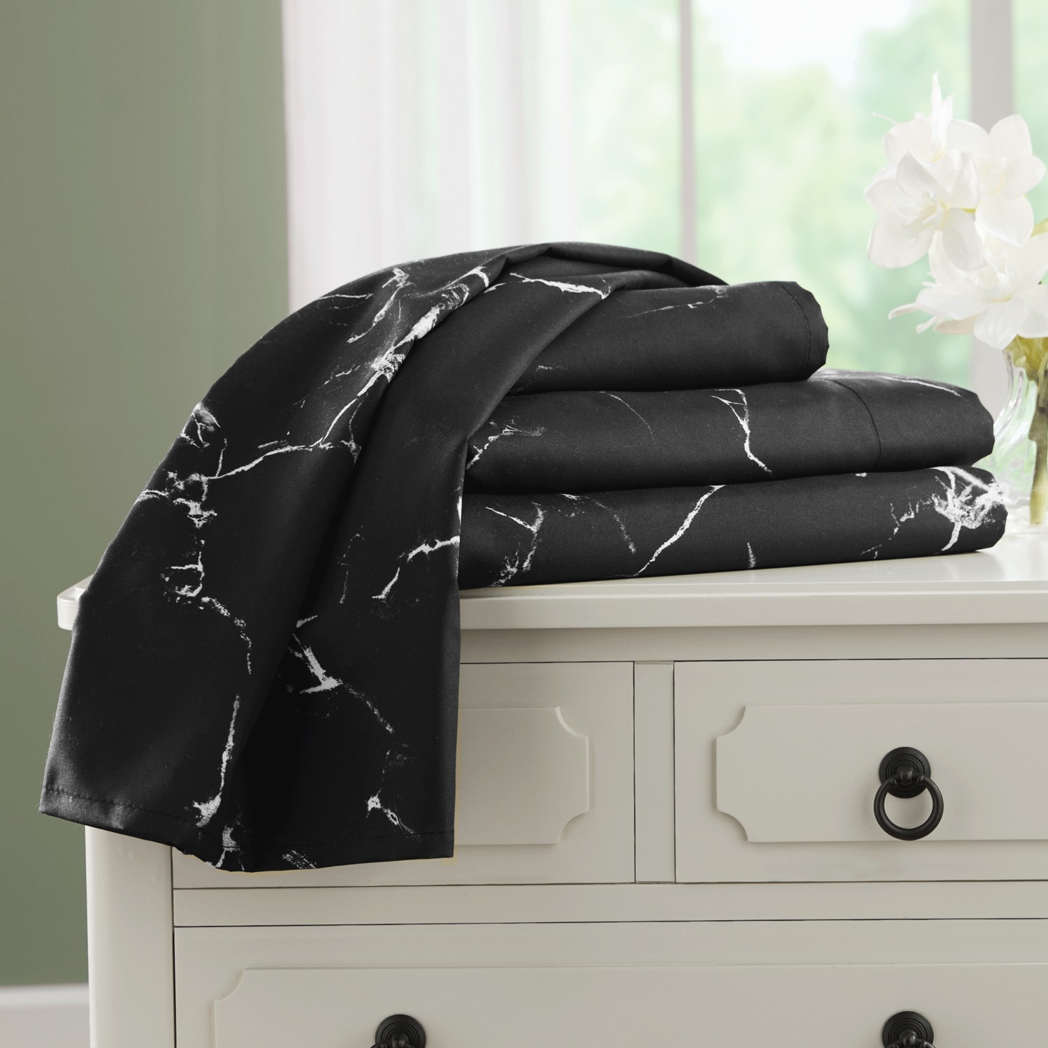 Black Marble Microfiber Print Sheet | Swiss Colony