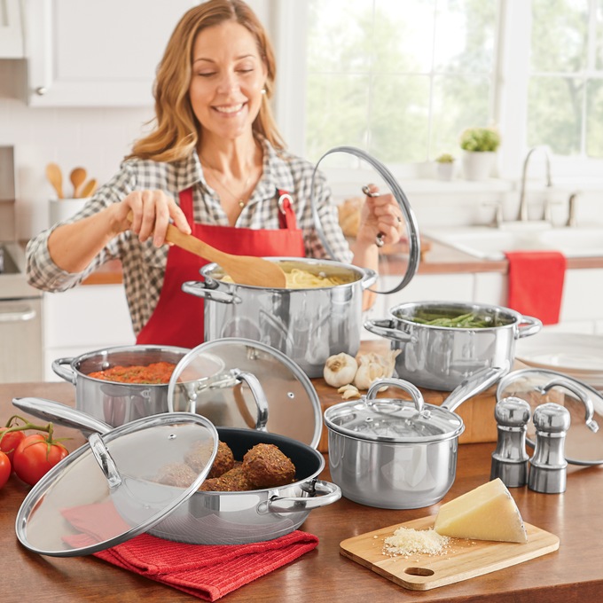 Ginny's® 10-Piece Stainless Steel Cookware Set, , large