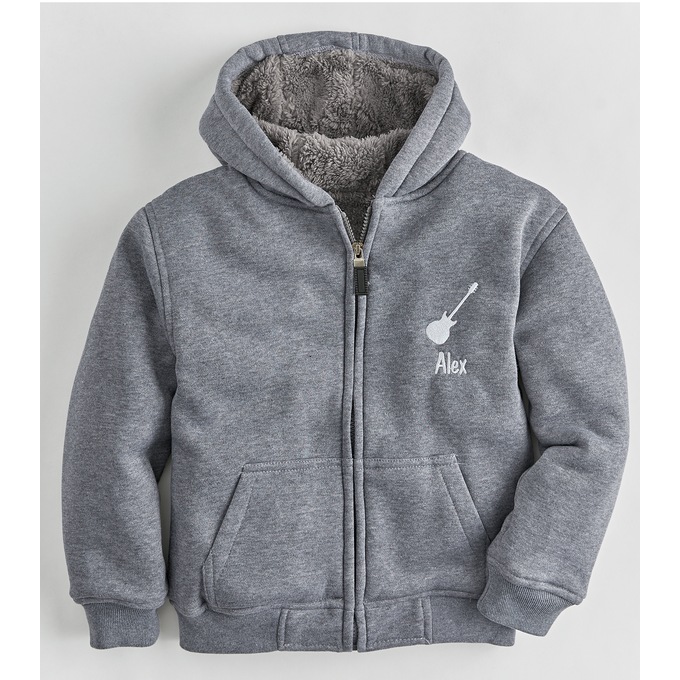 Sherpa-Lined Zip Hoodie, Gray, large