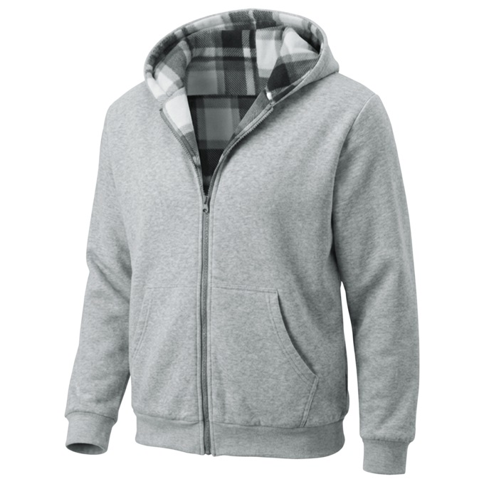 Men's Fleece Reversible Hoodie with Front Zipper and Kangaroo Pocket, , large