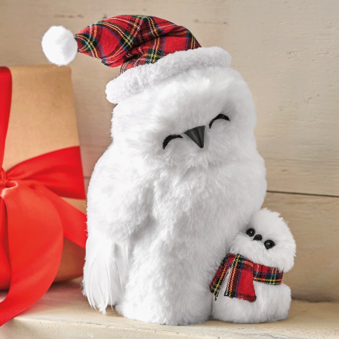 Snowy Owl Mama and Baby Figurine, White, large