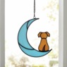 Stained Glass Pet on Moon Window Hanging, , large