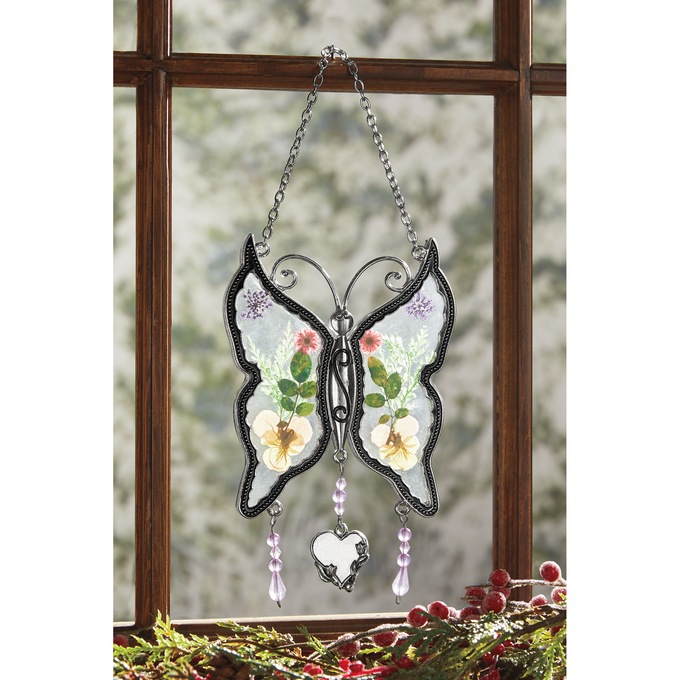 Dried Florals Hanging Glass Butterfly, , large