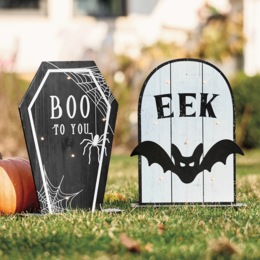 Set of 2 Outdoor Halloween Tombstone Signs, , large