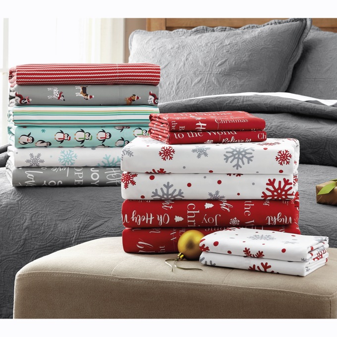 Holiday Print 2-Pack Flannel Sheet Set, , large