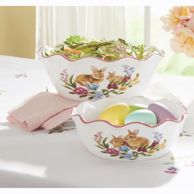 Set of 2 Ruffled Easter Mixing Bowls, , large