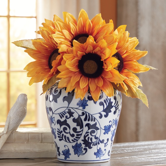 Faux Sunflowers In Decorative Vase, , large