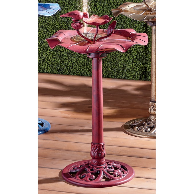 Birdbath Fountain with Bird, Red, large