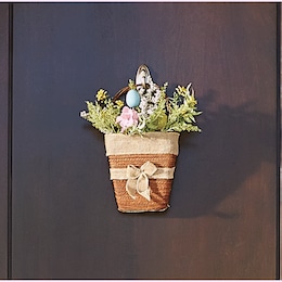 Lit Easter Floral and Burlap Hanging Basket, , large