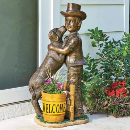 Solar Boy with Dog Planter, , large