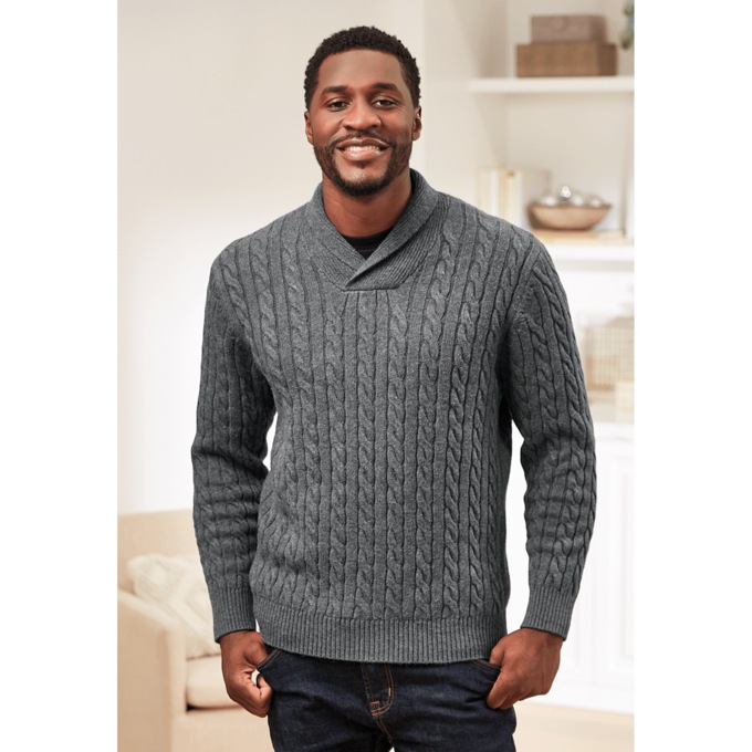 Cable knit shawl collar sweater top