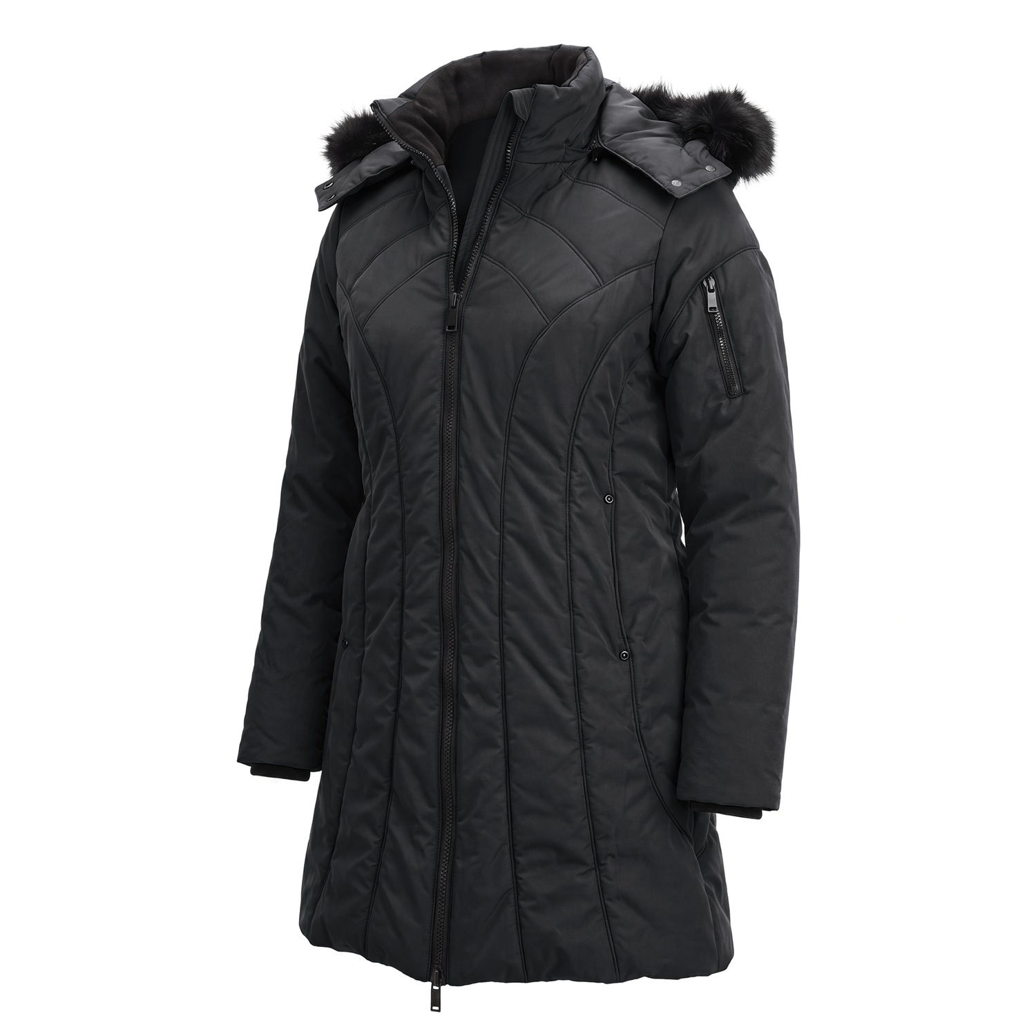 Snowfall Parka Puffer Coat with Detachable Hood and Faux-Fur Trim