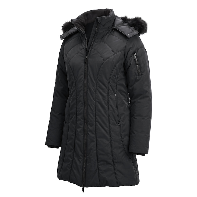 Snowfall Parka Puffer Coat with Detachable Hood and Faux-Fur Trim, , large