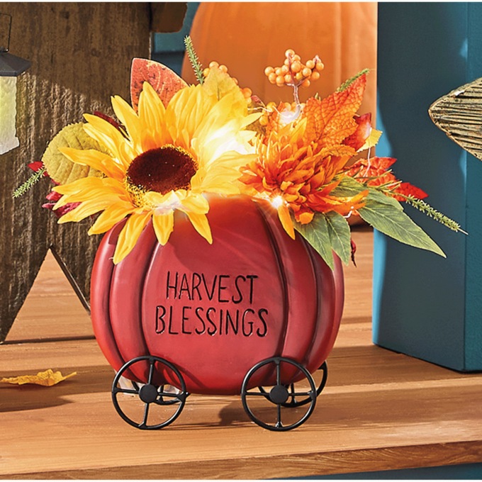 Lit Harvest Blessings Pumpkin Wagon, , large