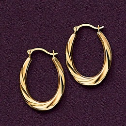 Gold Oval Swirl Hoops, , large