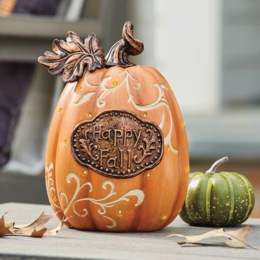 Outdoor Lit Happy Fall Pumpkin, , large