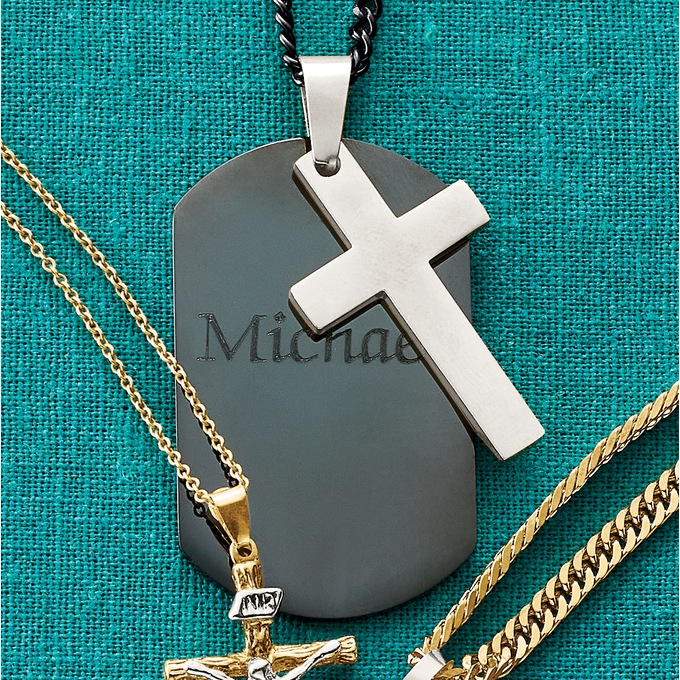 Personalized Cross Dog Tag Pendant, , large