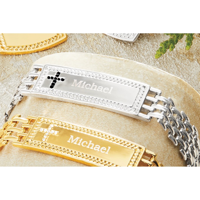 Men&rsquo;s Personalized Cubic Zirconia Cross Jewelry , Black Silvertone, large