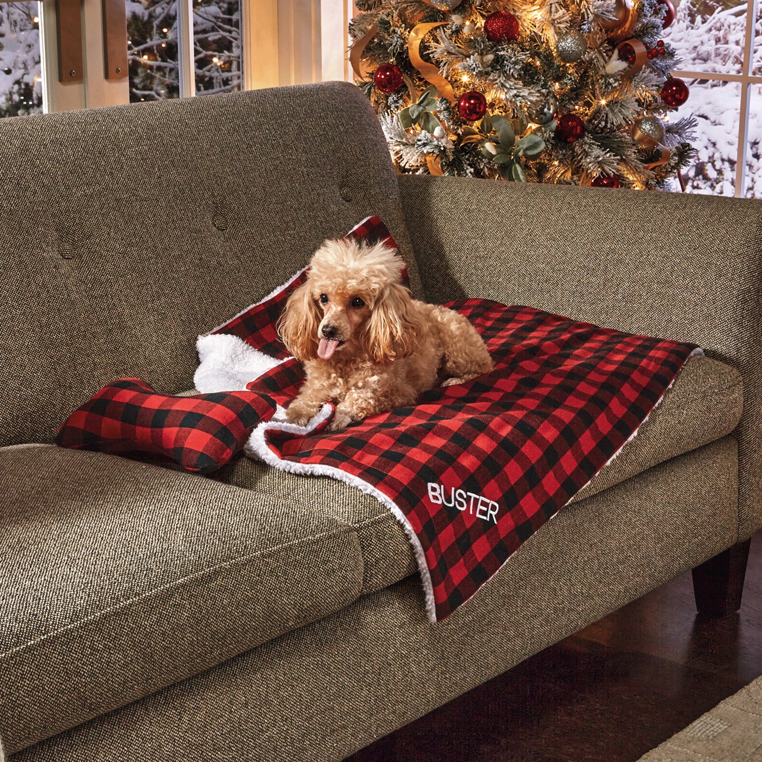 Faux-Sherpa Pet Blanket with Plush Toy