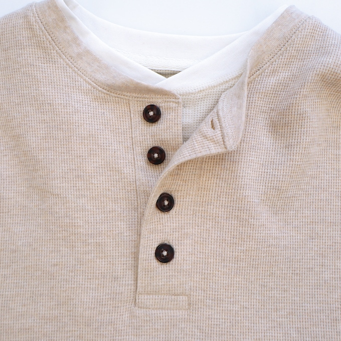 Men's Thermal Cotton-Blend Henley, Oatmeal Heather, large