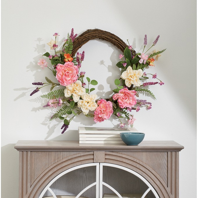 Pink Floral Half Wreath, , large