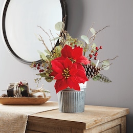 Poinsettia Wall or Table Galvanized Bucket, , large