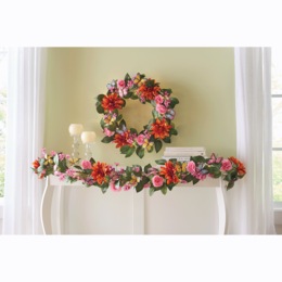 Lit Butterfly Floral Wreath and Garland, , large