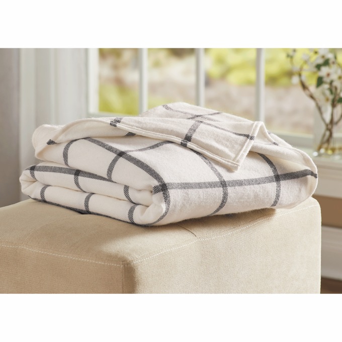 Windowpane Wool Blanket, Cream, large