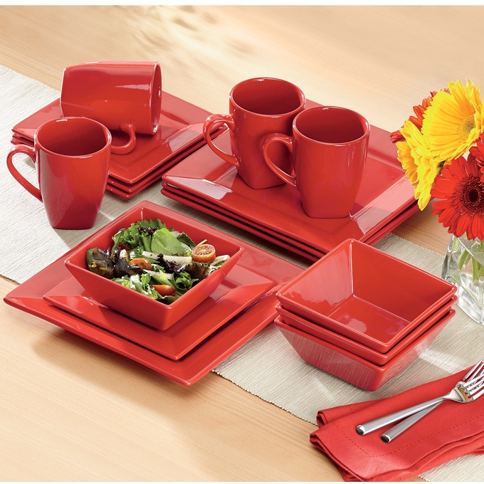 16-Piece Solid Square Dinnerware Set, , large
