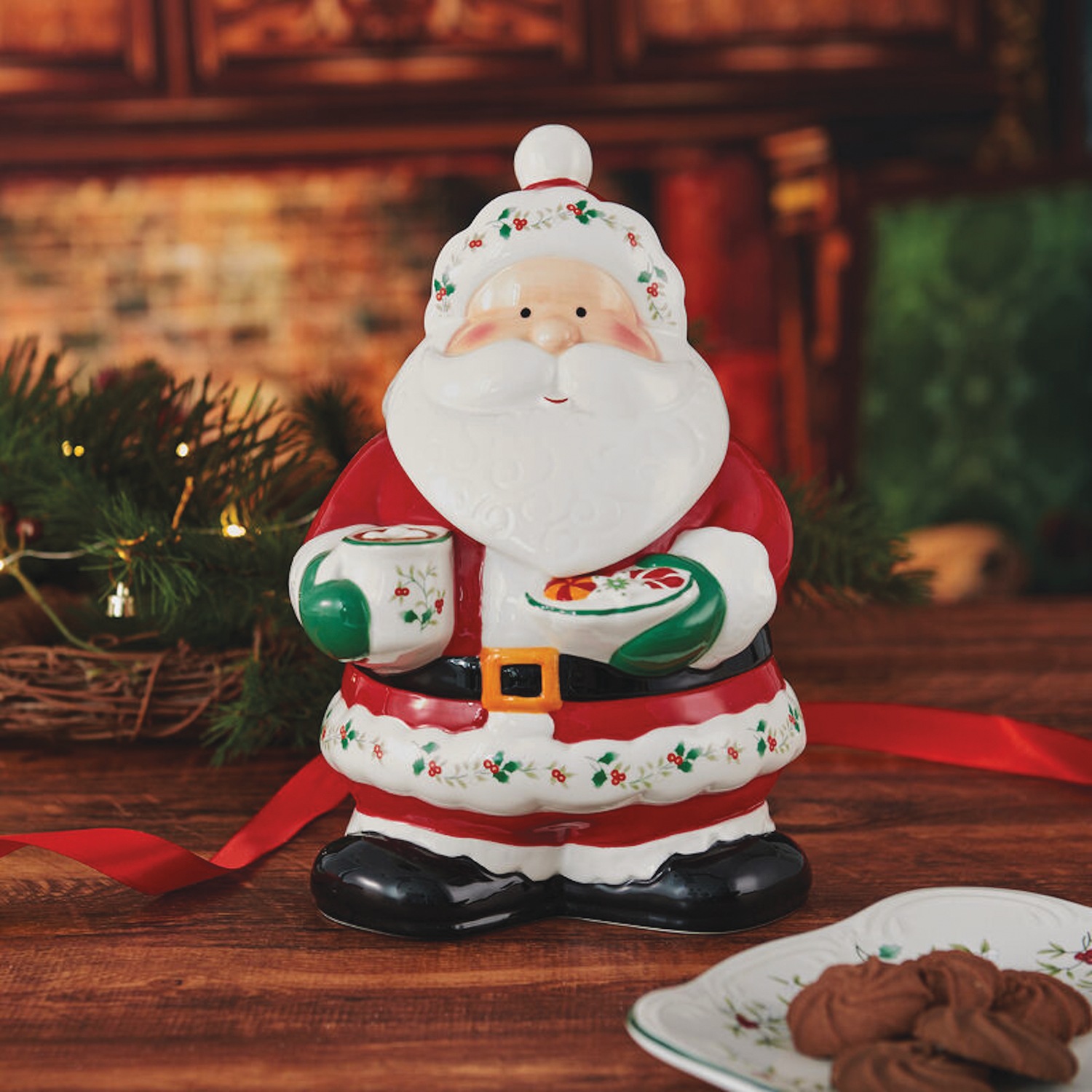 Pfaltzgraff Winterberry Santa Cookie Jar | Swiss Colony