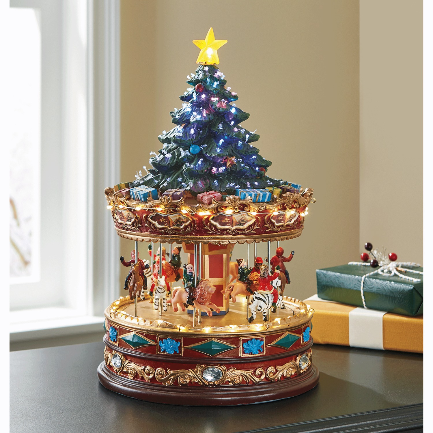 Lit Christmas Tree and Carousel Scene | Swiss Colony