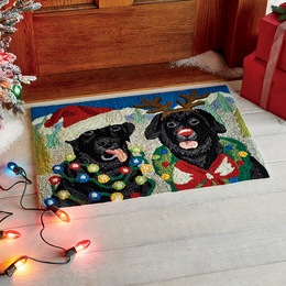 Holiday Dogs Hand Hooked Indoor/Outdoor Mat - 20&quot; X 30&quot;, , large