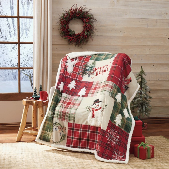 Patchwork-Style Sherpa Throw, , large